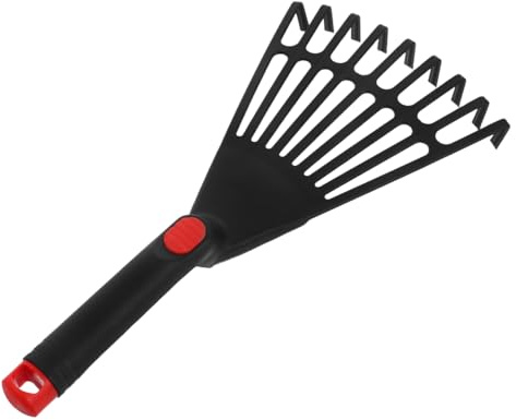 Tofficu Rastrillo de jardín pequeño de plástico con mango rastrillo de mano con mango para la eliminación de hojas para jardín parterres y jardinería, duradero y fácil de usar