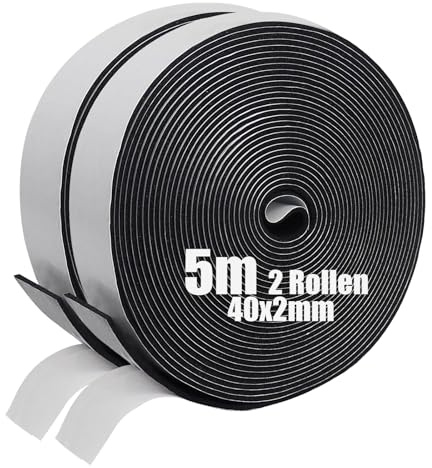 SDLDEER Skumtejp, självhäftande skumremsa 40 mm (B) x 2 mm (T) X 5 m (L) väderskalning dörrtätningsremsa, utkastuteslutare för fönsterdörr, anti-kollision, väderbeständig, fönsterljudisolering (2