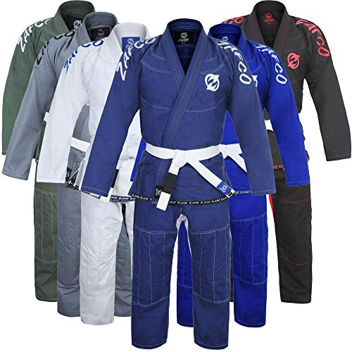 Zafco Sports Brazilian Jiu Jitsu Gi BJJ Gi für Damen und Herren Grappling Gi Uniform Kimonos leicht, sanforisiert, mit weißem Gürtel, Marineblau, A2L