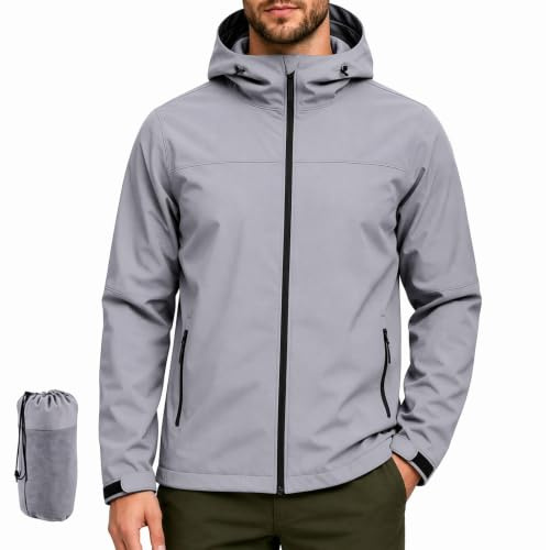 PYALT Veste de pluie pour homme Imperméable Vestes d'extérieur pour homme Veste légère de loisirs Respirante Vélo Veste de pluie avec capuche Grey M