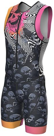 Wixen Triathlon-Anzug für Herren, atmungsaktiver und gepolsterter Tri-Anzug zum Schwimmen, Radfahren und Laufen, Renntags-Ausrüstung für Triathleten, Totenkopf, S