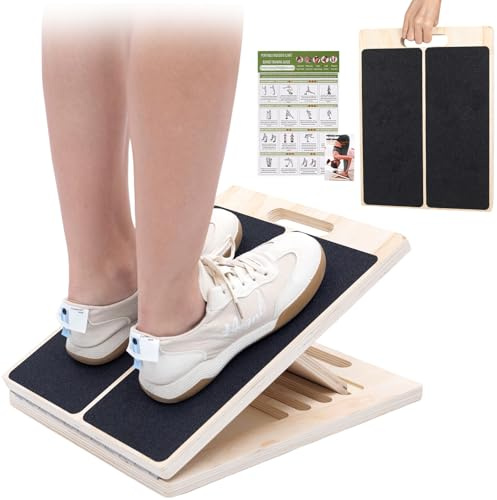 XCMVCN Slant Board for Calf Stretching, 5 Angle Portable Adjustable Calf Wooden Stretch Board with Training Poster, 300lb Weight Capacity for Ankle Heel Feet Leg Knees Physical Therapy Equipment