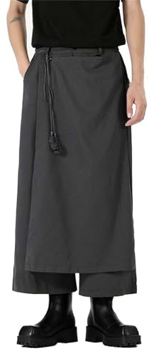 Herren Hose Rock Traditioneller Kilt Japanischer Stil Samurai Rock Hose Trend Freizeithose Herrenhose Einfarbig Samurai Hakama Haremshose Baggy Streetwear Vintage Gothic