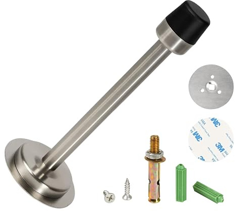 Tope para puerta de pared de acero inoxidable de 15 cm, tope de puerta de acero inoxidable con tope de goma, tope de puerta de pared para protección de paredes y muebles, tope de pared para puertas