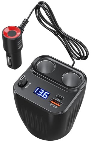 Cargador de coche | Cable de carga retráctil 60 W antideslizante y Plug and Play | Adaptador para vehículos de 2 puertos – Para coche, camión, batería móvil hombres mujeres