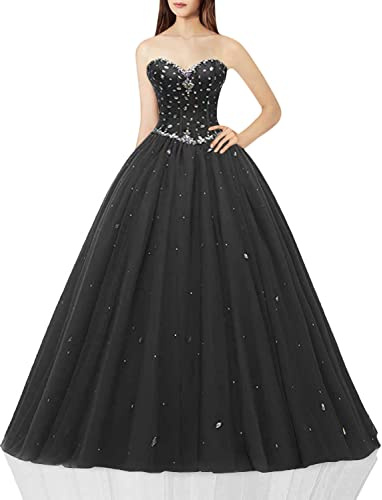 Likedpage Women's Sweetheart Ball Gown Tulle Quinceanera Dresses Prom Dress (US4, Black) … …