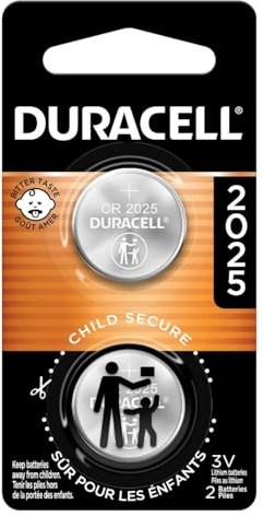 Duracell CR2025 3V Lithium Battery, Child Safety Features, 2 Count (Pack of 1), Lithium Coin Battery for Key Fob, Car Remote, 3 Volt Cell