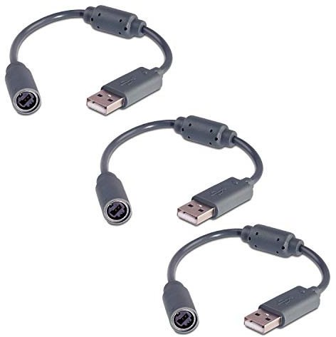 MEIZHEN Ersatz-Dongle USB Controller Breakaway Kabel Kabel Game Controller Adapter für Xbox 360 PC Wired Controller Rock Band und Guitar Hero - Grau (3 Stück)