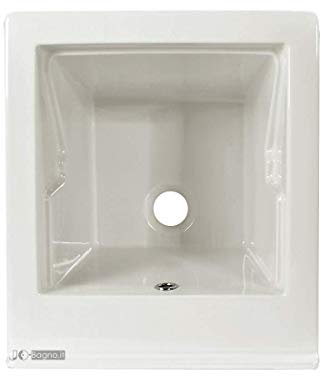 LAVATOIO PILOZZO 45x50 IN CERAMICA TUTTA VASCA PER TOP O MOBILE DA INCASSO O INSTALLAZIONE CON STAFFE ANCHE IN ESTERNO INCLUSO DI PILETTA IN ACCIAIO E SIFONE