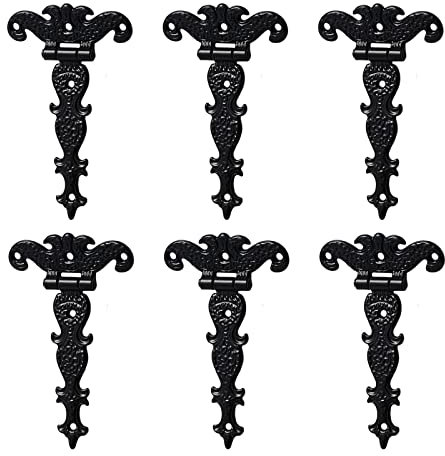 INCREWAY Lot de 6 charnières décoratives classiques en T en alliage de zinc de 8,1 cm avec vis (noir)