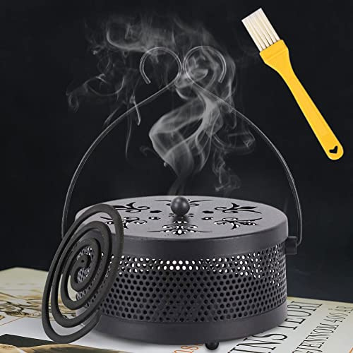 Iron Hollow Mosquito Coils Box, supporto a spirale per zanzare, in stile retrò, con manico (Nero)