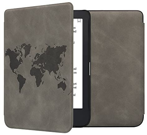 kwmobile Hülle kompatibel mit Kobo Clara 2E / Tolino Shine 4 Hülle - Kunstleder Cover - Travel Umriss Grau