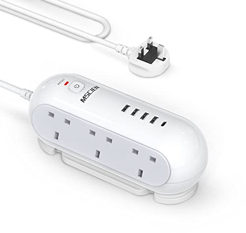 Mscien Extension Lead with USB Slots 3M,6 Gang Extension Lead 3M With 5 USB Ports,Power Strip Surge Protector,3250W Overload,Suitable for Office,Studio or Parlor