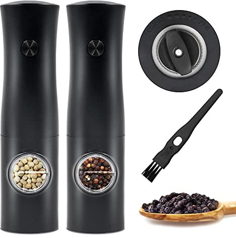 2er Set Elektrische Pfeffermühle, Wisada Automatisch Salz und Pfeffermühle Set mit LED, Pfeffermühle mit Einstellbarer Grobheit für Küche, Grill, Restaurant