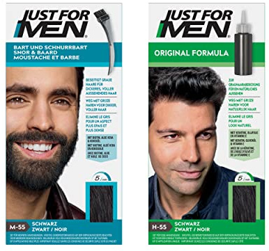 Just For Men Teinture Barbe Noir Homme M55 & Gel Colorant Cheveux Noir Homme H55, Couvre Les Cheveux Blancs, Pour Un Résultat Naturel