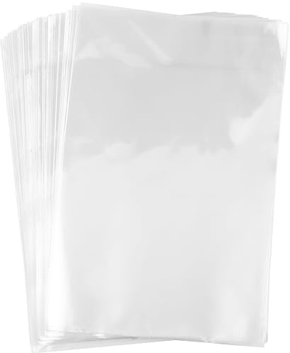 NGOSUET 200 stycken OPP-cellofanpåsar klar 20 x 30 cm, godispåsar med 200 stycken bindebaender, plastpåsar transparent för godis kakor presenter, födelsedag gästpresenter