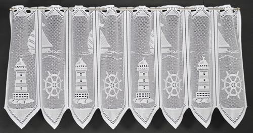 Gardinen Kranzusch Scheibengardine Leuchtturm 45x142,5 cm H/B Weiß Bistrogardine Vorhang Küche 1er Pack