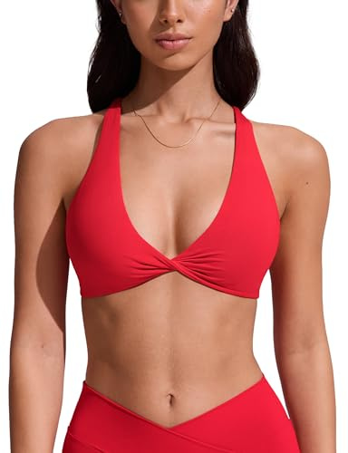 CRZ YOGA Frente Torcido Top de Bikini | Copas Desmontables, Copa A-C, Cuello en V, Espalda Cruzada, Natación, Sujetador de Baño para Mujer