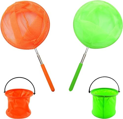 4 Piezas Butterfly Net - Red Telescópica Plegable Para Pesca y Niños con Cubo de Agua - Jugar Al Aire Libre en Piscina y Playa