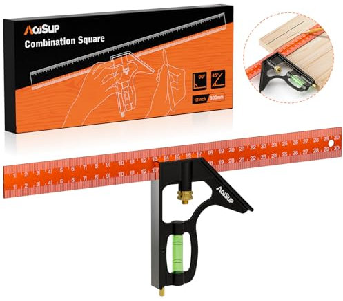 AojSup Escuadra Combinada de Carpintero 300mm, Escuadra Combinada Ajustable Regla de Ángulo de Acero Inoxidable, Cuadrado de Combinación con Nivel de Burbuja Recto Escuadra