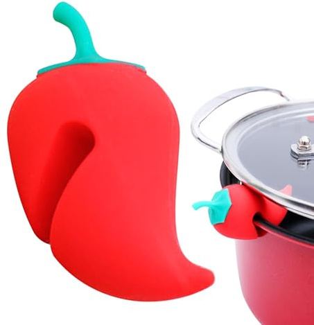 Forma de pimiento pequeño – Olla con tapa de silicona, elevador de tapa lateral | Tapa de olla con protección contra desbordamiento, soporte de silicona para tapa de cocina, evita que se sobrecocine