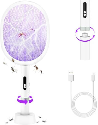weiclianhp Raquette Électrique Anti-Moustiques 4000V Rechargeable - Tapette Électrique Puissante Pliable 1800mAh – Conception Portable pour Maison, Jardin, Camping