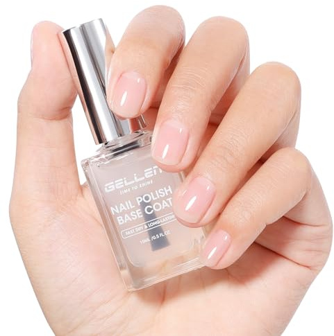GELLEN Clear Nail Polish Base Coat, Quick Air Dry Calcium-Formula Regular Nail Polish Strengthens Nails, Anti-yellowing, Not UV Gel, TPO & HEMA Free, Non-toxic, No Chip, Long Lasting