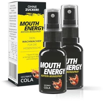 MOUTH ENERGY Koffein-Mundspray Cola 2er-Set | Dein Wachmacher für die Hosentasche - Energy Drinks, Koffein-Tabletten & Pulver war gestern | Mit Vitamin B12 & Taurin [zuckerfrei]