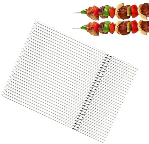 Aicerous® 30 Sticks 38cm Spiedini Piatti per Griglia, Spiedini per Barbecue, Spiedini per Shish Kebab in Acciaio Inossidabile, adatti per fornelli sospesi e griglie per barbecue (Per griglia)