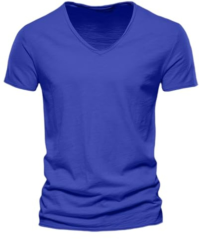T-shirt sans étiquette, t-shirt décontracté pour homme, avec col en V, coupe ample, confortable, extensible, couleur unie, pour le quotidien avec short de sport