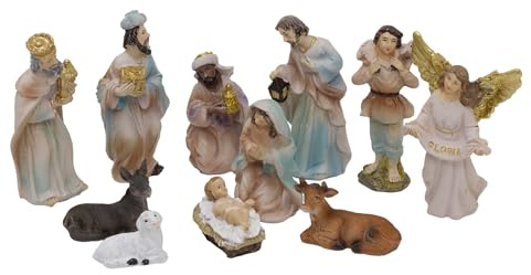 Carousel Home 11-Piece Christmas Nativity Set Figurines | Traditional Holy Family Figures Set | Small Nativity Scene Decorations - 8cm