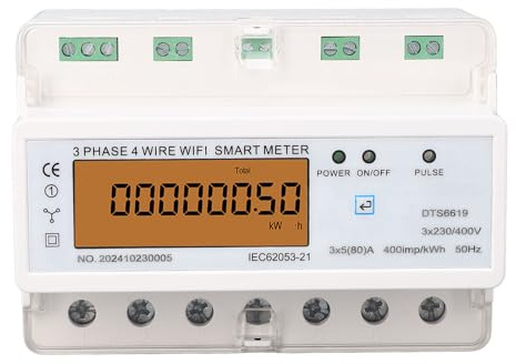Fafeicy Contatore di Energia Intelligente WiFi, Misuratore di Energia Intelligente Trifase a 4 Fili con Display Retroilluminato, Telecomando APP per TUYA, Montaggio su Guida DIN