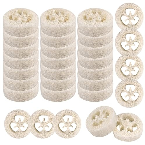 30 stycken naturliga luffasvampar tvålkuddar diameter 5–7 cm | luffa-tvålkopp är absorberande och andas och är lämpliga för att ta bort döda, smuts, föroreningar, kök, badrum