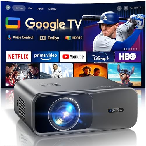 Proiettore 4K Google TV, 1100 ANSI, HDR10, AI Image, Auto Focus/6D Keystone, Wimius Proiettore 4K Smart TV, Assistente Vocale, Bluetooth 5.4 Bidirezionale, WiFi 6 Videoproiettore