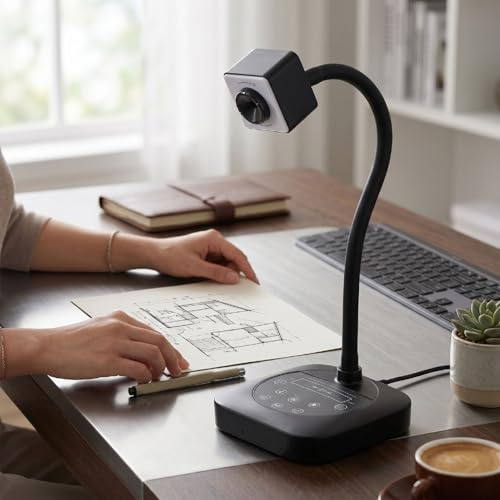 Sxhlseller 4K USB Dokumentkamera, ABS 8MP Autofokus Dokumentkamera med AI Dubbla Mikrofoner 3 nivå LED-ljus A3 Skanna för Lärare Distansundervisning Onlinemöten