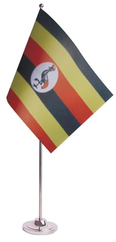 AZ FLAG Bordsflagga Uganda 22x15 cm Bordsbanér Ugandisk Satin Metallfot