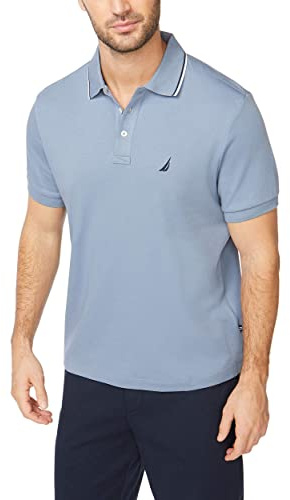 Nautica mens Classic Fit Short Sleeve Dual Tipped Collar Polo Shirt, Lake City Blue, X-Large US