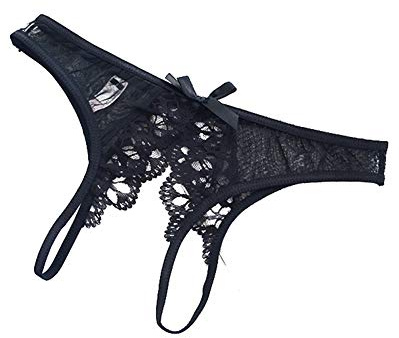 Perizoma Spago in Pizzo Gancio Sexy Slip Trasparente per Tanga Mutandine Fascino per Donne Lingerie Sexy Perizoma (Nero - Aperto, L), Nero , L