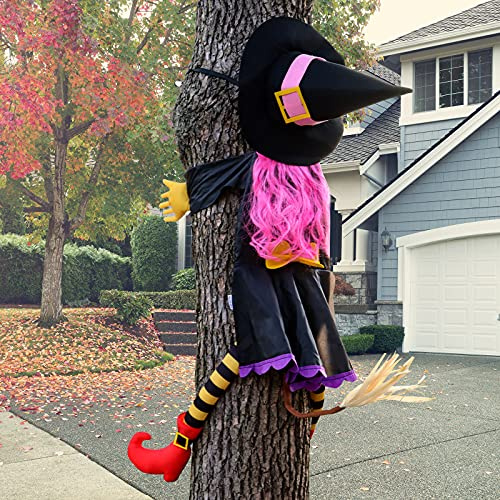 POPGIFTU 130 cm kraschande häxa, Halloween häxdekorationer, trädhängande kraschad häxa rekvisita