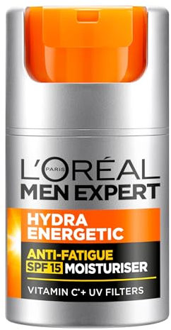 L’Oréal Paris Men Expert Protective Anti-fatigue Moisturiser With SPF 15 for Men 50ml, Hydra Energetic Moisturiser With Vitamin C*, for Tired and Dry Skin, Hydrates and Protects Skin