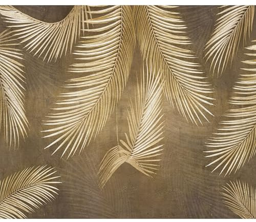 decomonkey Fototapete Blätter 300x210 cm Tapete Fototapeten Vlies Tapeten Vliestapete Wandtapete moderne Wand Wandbild Schlafzimmer Wohnzimmer Wanddeko Palmen Laub braun