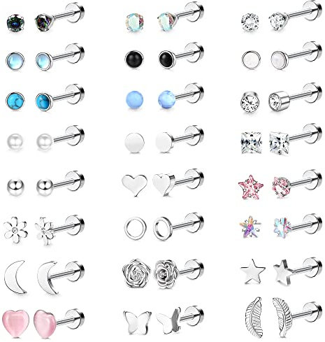 MILACOLATO 24 Paare Edelstahl Ohrstecker für Damen Mädchen Kleine Ohrstecker Set mehrere geometrische winzige Kugel Stern Herz Mond Piercing Ohrringe Set für Mädchen