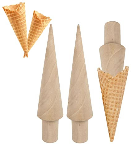 3 Stück Waffelkegelroller Waffelhorn Holz, Eiswaffelformer Eishörnchenformer, Holz Pflanzholz Waffeltüten Waffelkegel Roller Eisform DIY Werkzeuge für die Herstellung von DIY-Waffeln und Eistüten