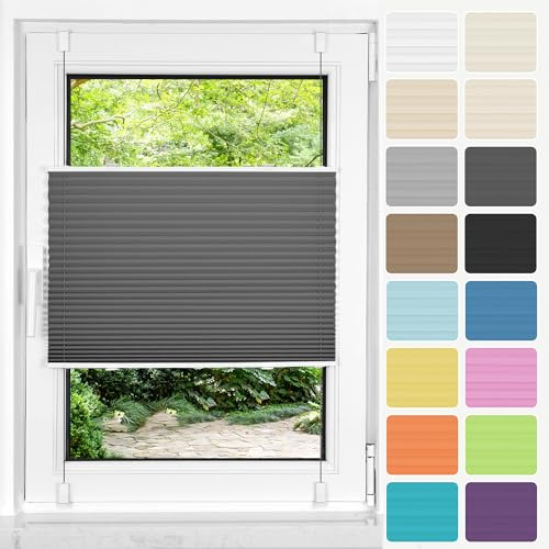 HOMEDEMO Plissee ohne Bohren Klemmfix, B100 x H110 cm Anthrazit, Faltrollo Plisseerollo Jalousie für Tür & Fenster Blickdicht Sichtschutz Sonnenschutz Rollo
