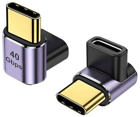 HENGBIRD 2 st USB C 90 graders adapter 24-pin 40 Gbps USB 4 typ C man till kvinna adapter pass 100 W laddare, 8K-video för Galaxy S21 S20 Pixel 4XL Huawei spel Dvices