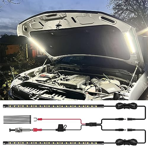 GreceYou 2-in-1 Under Hood LED Light Kit, Waterproof 12V Car LED Light Bar Car Underhood Work Lights with Automatic On/Off, 2pcs 36cm/14.17in 21LEDs Light Strip Kit, Universal Fits Any Vehicle
