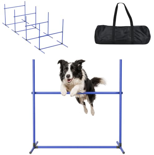 Froadp Agility Set 4 x hinder för hundar hinder set slalom stänger höjd justerbar agility-utrustning, träningsset för hundträning, 104 x 70 x 101 cm, blå