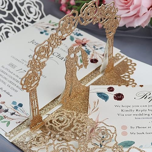 GROVBLE Pop Up Karte Hochzeit,Hochzeitskarte,Hochzeitsgeschenke für Brautpaar,Hochzeitseinladung,Tanzendes Brautpaar,3d karte für Romantische Glückwunschkarte zum Hochzeitsta (Roségold (aa)