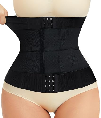 LODAY Waist Trainer Corset Shapewear Tummy Control Body Shaper Waist Cincher for Women Postpartum Belly Band Wrap(S,Black(hook and adjustable belt))