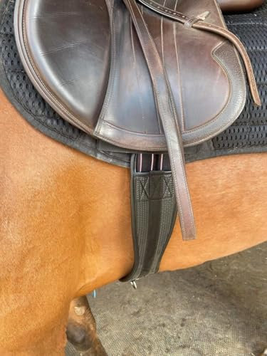 Preto Synthetischer Sattelgurt für Pferde, bequem, Waffelmuster, Neopren, Anti-Scheuern, elastisches Ende, Kontur, schwarz, anatomisch/ergonomisch, PVC-Sprungdämpfung, Gurt (115 cm)